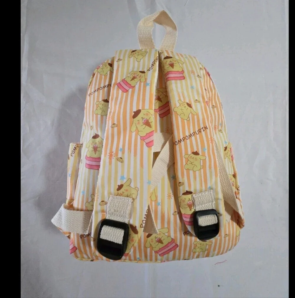 Sanrio Pompompurin Kids Backpack in Yellow and Pink Stripe Print